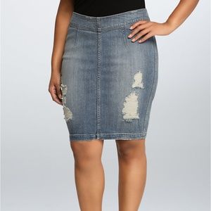 Torrid Denim Pencil Skirt With Destruction